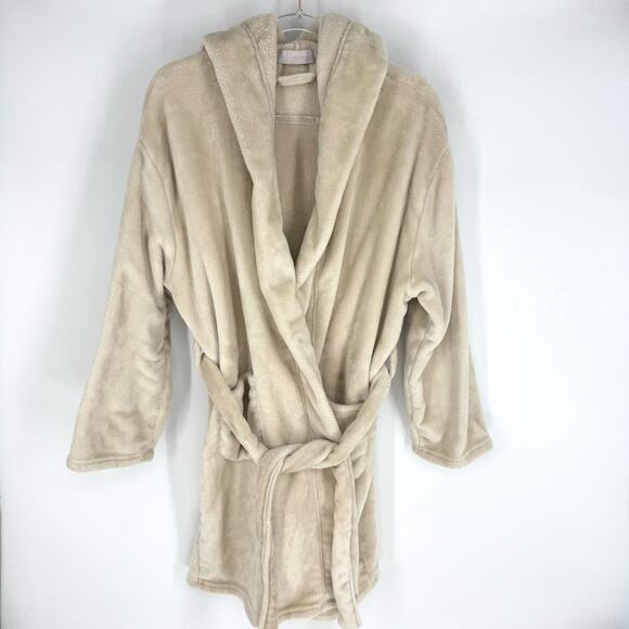 Summer & Rose Plush Knee Length Hooded Robe with Pockets Beige Size L/XL - Picture 3 of 9